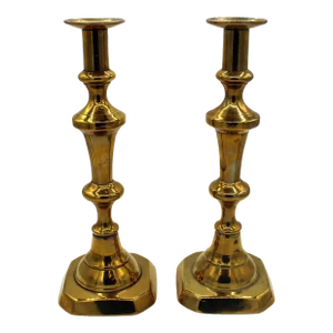 Circa 1860 English Grand Scale Pair of Brass Candlesticks
