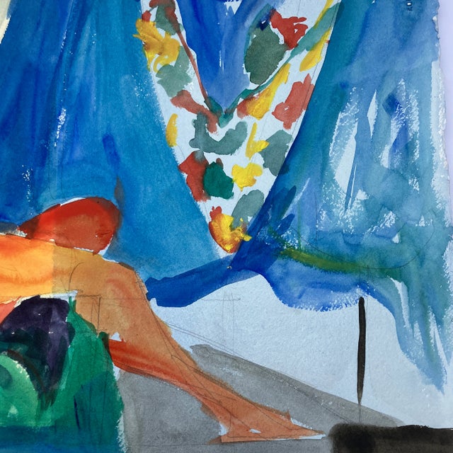 Abstract 1980’s Original Female Figure in Interior Abstract Expressionist Watercolor Painting For Sale - Image 3 of 4