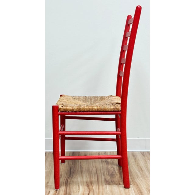 Wood Vintage Red Ladderback Rush Seat Dining Chairs, S/5 For Sale - Image 7 of 11