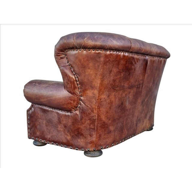 5 Foot Restoration Hardware Churchill Tufted Leather Sofa Loveseat For Sale - Image 10 of 18