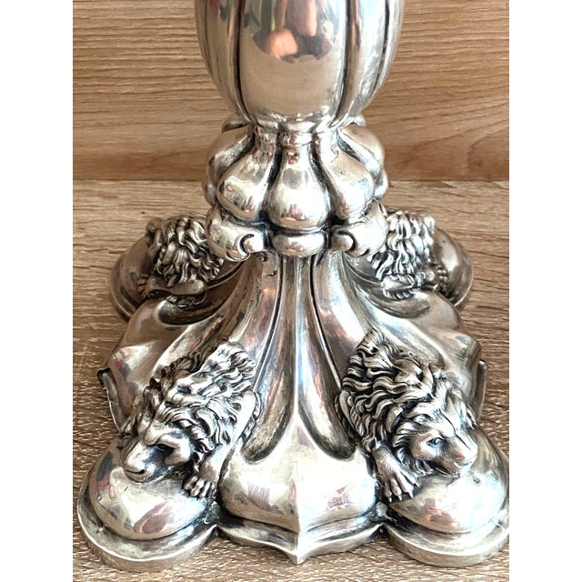 Antique Silver Flambeaux Candlesticks with Unicorn Hallmarks, Early 19th Century, Set of 2 For Sale - Image 3 of 13
