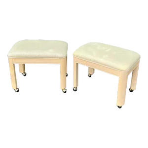 Thomasville Upholstered Parsons Style Ottomans With Castors - a Pair