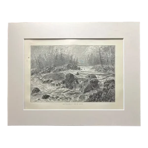 Antique 1874 Wood Engraving "The Dalles of the St. Louis" Minnesota in 11x14 Mat