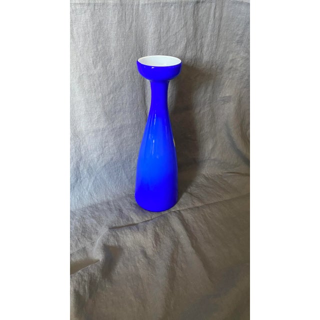Mid 20th Century Mid-Century Italian Cobalt Blue Cased Glass Hyacinth Vase For Sale - Image 5 of 8