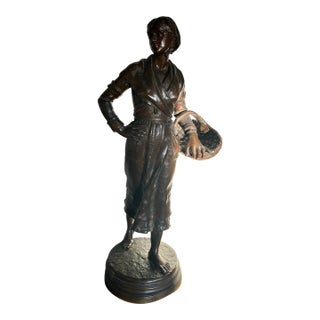 19th C. Ernest Guilbert Bronze "Paysanne Au Panier" Siot-Decauville 28" For Sale
