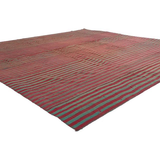 60654 Rustic Vintage Turkish Striped Kilim Rug, 07'03 x 07'06. Step into a world of laid-back luxury and rugged beauty...