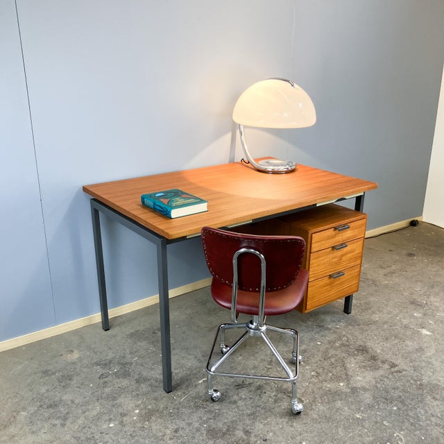 Bauhaus Vintage Desk in Teak with Steel Tubing by Herbert Hirche for Holzäpfel, 1960s For Sale - Image 3 of 17