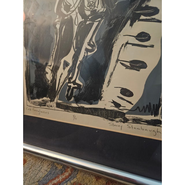 Abstract Vintage Stacey Stambaugh Print, "Cold Sunglasses ," Signed, Framed/Matted For Sale - Image 3 of 4