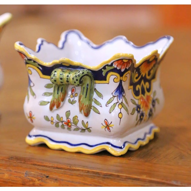 Ceramic Near Pair of Early 20th Century French Rouen Faience Cachepots or Nuts Bowls For Sale - Image 7 of 11