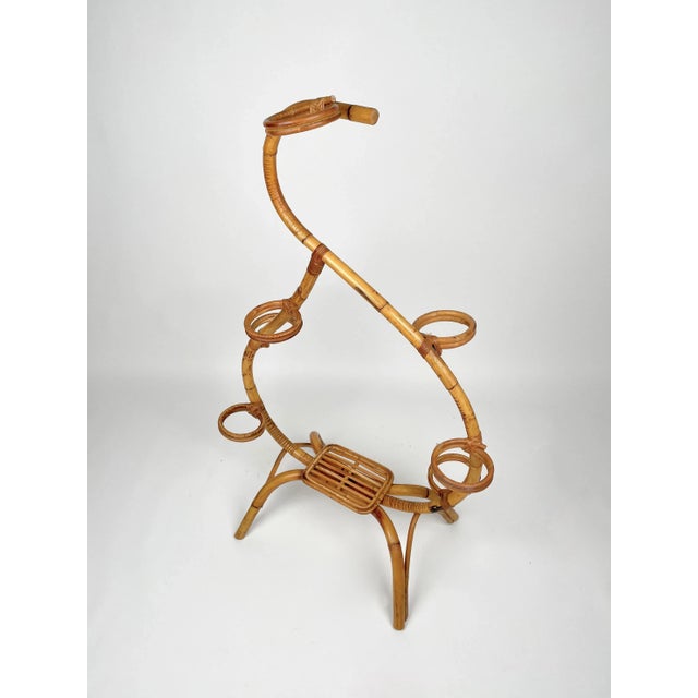 1960s Rattan & Bamboo Flower Stand Plant Holder, Italy, 1960s For Sale - Image 5 of 12