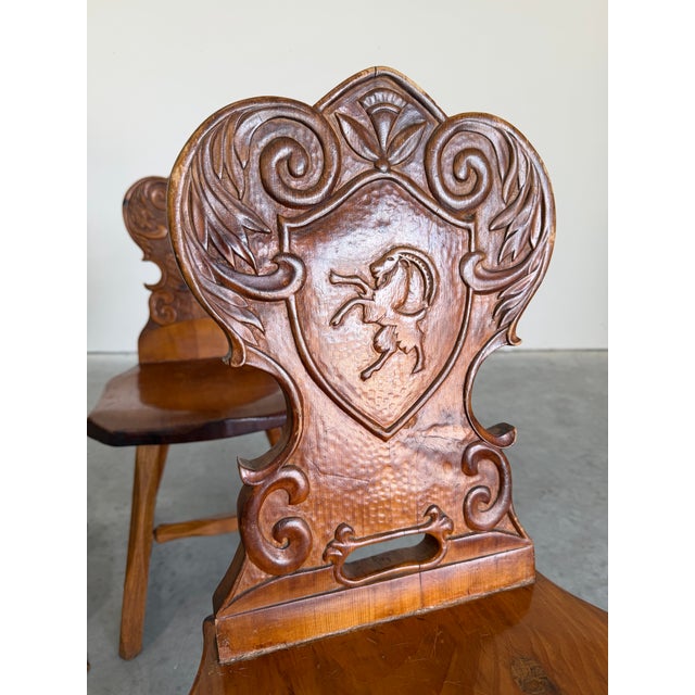 Brown Vintage Brutalist Tyrolean Swiss Alpine Carved Pine Dining Chairs, Set of 4 For Sale - Image 8 of 12