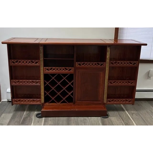 Auburn 1970s Chinese Solid Rosewood Bar Unit Twin Fold-Over Flap Top Also Front, Side, and Back Carved Chinese Symbols For Sale - Image 8 of 12