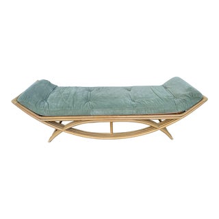 1970s Vintage Unusual Arc Shape Rattan Day Bed / Sofa With Removable Cushion For Sale