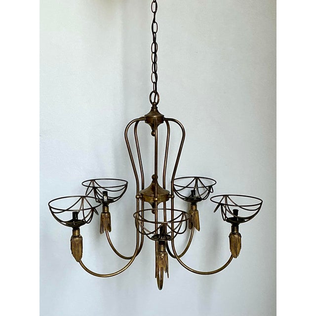 Vintage Hinkley Burnished Brass Tassel Chandelier For Sale - Image 9 of 12