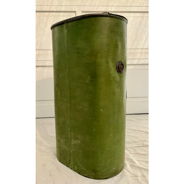 Vintage Green Toleware Metal Waste Bin With Hinged Lid and Pisa Map Design For Sale - Image 10 of 16