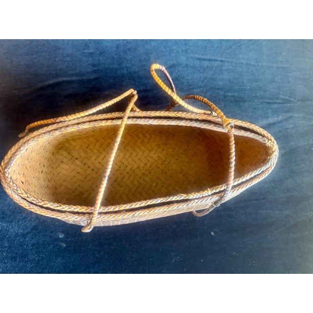 Brown Antique Philippine Hand-Woven Rattan Grain Basket With Wooden Base For Sale - Image 8 of 9