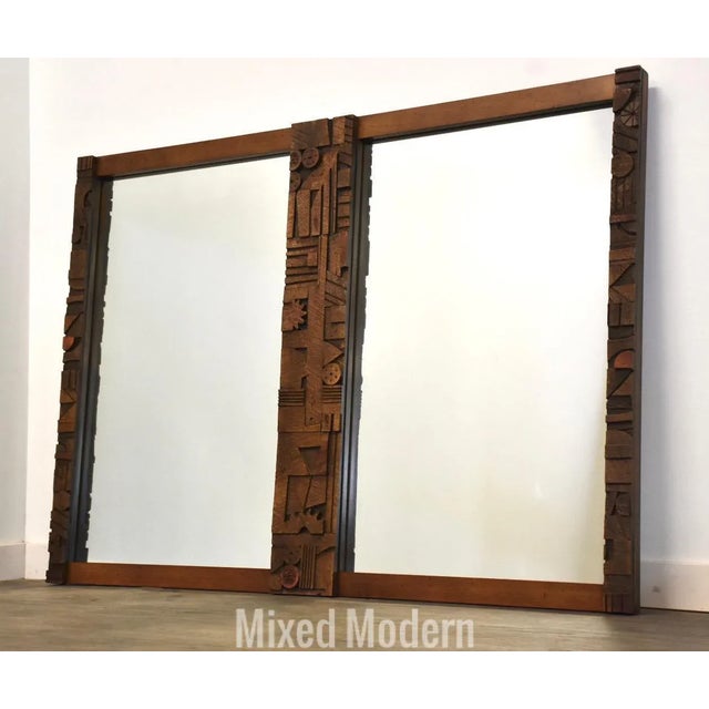 Wood Brutalist Mid-Century Modern Mirror by Lane For Sale - Image 7 of 7
