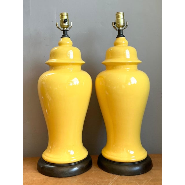 Mid 20th Century Vintage Glazed Ceramic Ginger Jar Lamps - Set of 2 For Sale - Image 5 of 16