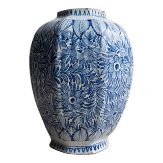 Antique Dutch Delft Vase With Blue and White Chinoiserie Floral Decoration 18th C For Sale