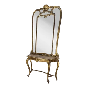 19th Century Carved Gilt Wood Marble Top Console With Mirror