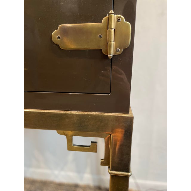 1970s Vintage Lacquer and Brass Bar Cabinet in the Manner of Mastercraft For Sale In Chicago - Image 6 of 9