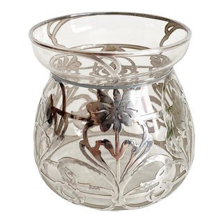 1930s La Pierre Sterling Silver Overlay Clear Glass Bud Small Vase For Sale