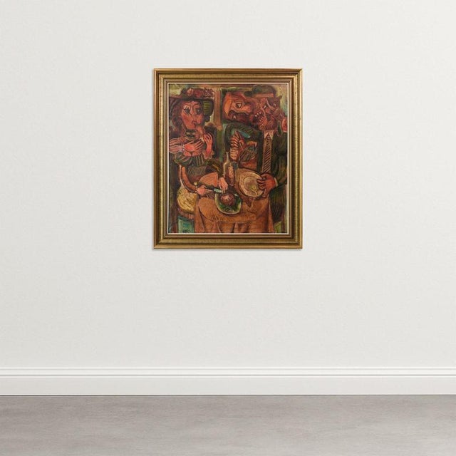 A powerful and psychologically charged 1972 oil on canvas by Catalan artist Edmundo Iniesta, depicting a couple seated...