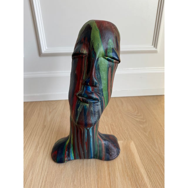 Sculpture Materials 1970s Studio-Made Hand-Painted Clay Bust – Modernist Elongated Head Sculpture, Matte Finish, 14” For Sale - Image 7 of 9