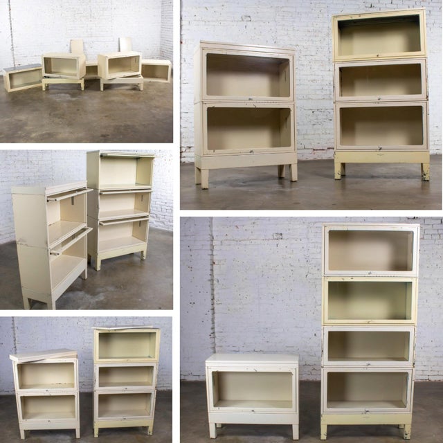 Early to Mid-20th Century Industrial Rustic Pair Modular Stacking Barrister Bookcase by Globe-Wernicke For Sale - Image 15 of 18