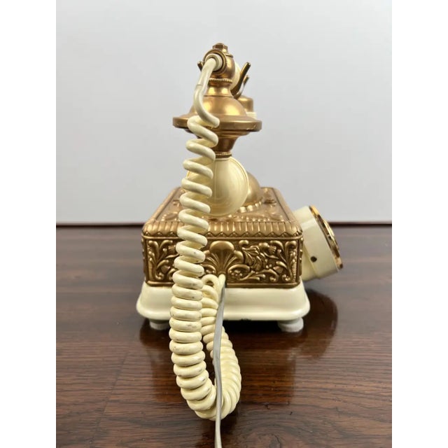 Vintage French Style Brass Rotary Telephone With Ornate Repoussé Cream Enamel Base For Sale - Image 16 of 16