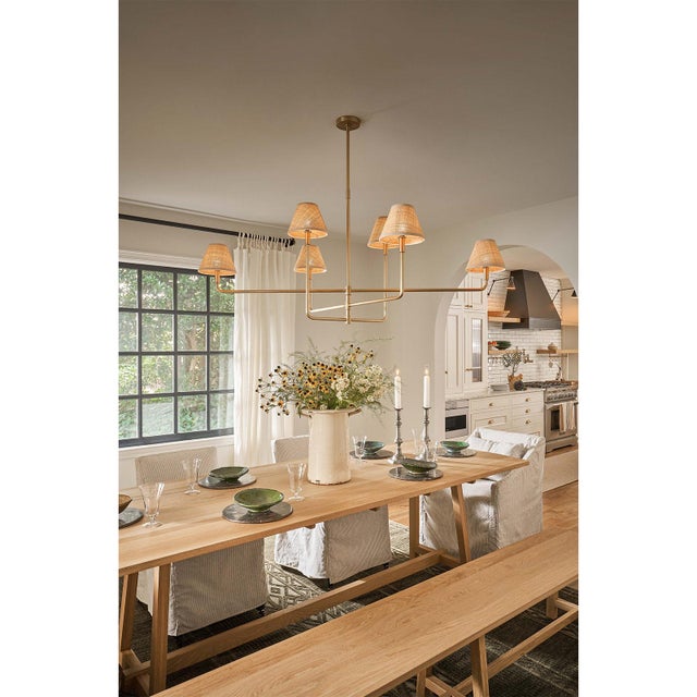 Transitional Regina Andrew Polly Chandelier, Natural Brass with Rattan Shades - 2 cartons For Sale - Image 3 of 9