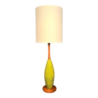 Vintage Mid-Century Ceramic & Walnut Floor Lamp For Sale