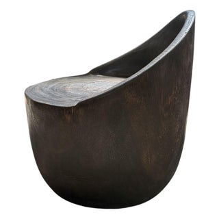 Sculptural Lounge Chair Carved From Solid Suar Wood, Modern Organic For Sale