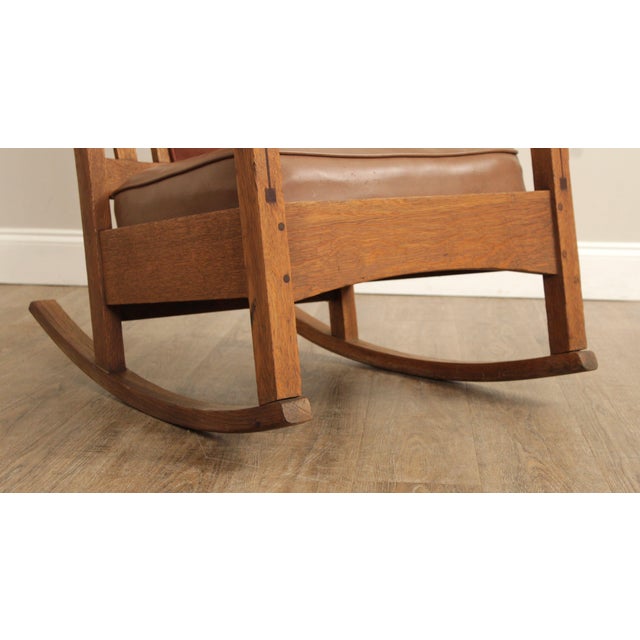 Wood Limbert Mission Inlaid Oak Rocker For Sale - Image 7 of 12
