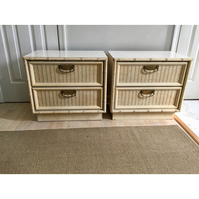 Vintage Faux Bamboo Wicker Nightstands A Pair Chairish
