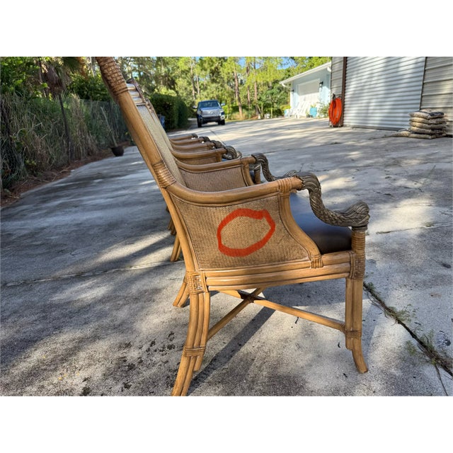 Set of 4 Asian Chinoiserie Faux Bamboo Armchairs With Sculptural Metal Fish Motifs For Sale - Image 17 of 17
