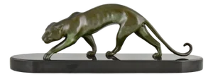 Georges Lavroff, Art Deco Panther Sculpture, 1945, Bronze & Marble