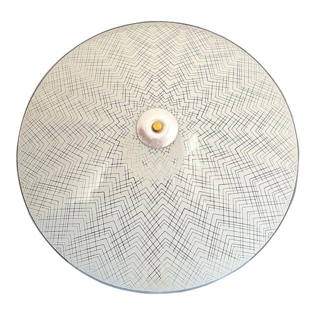 1970s Mid-Century Modern Chevrons Frosted Glass Ceiling Light For Sale