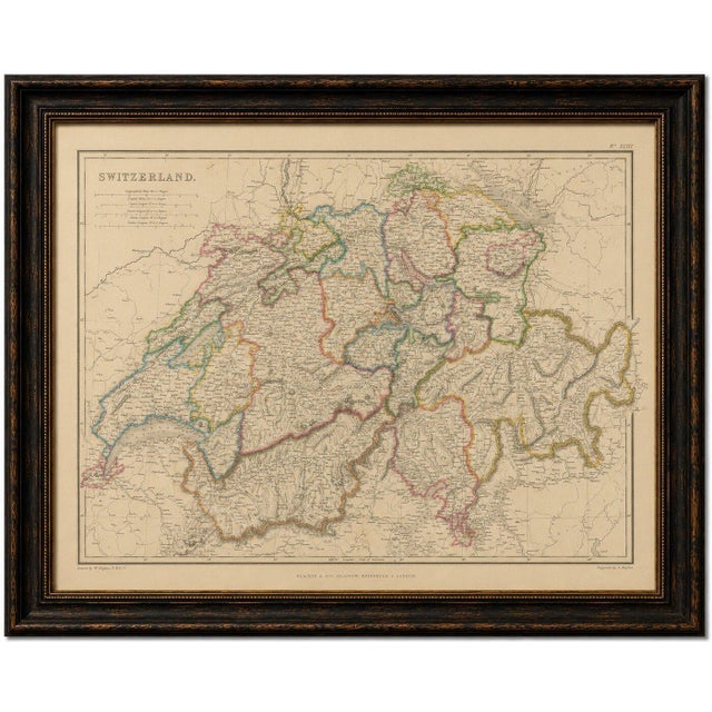 Original Antique Map of Switzerland, Swiss Confederation c.1860 This beautifully detailed original antique map depicts...