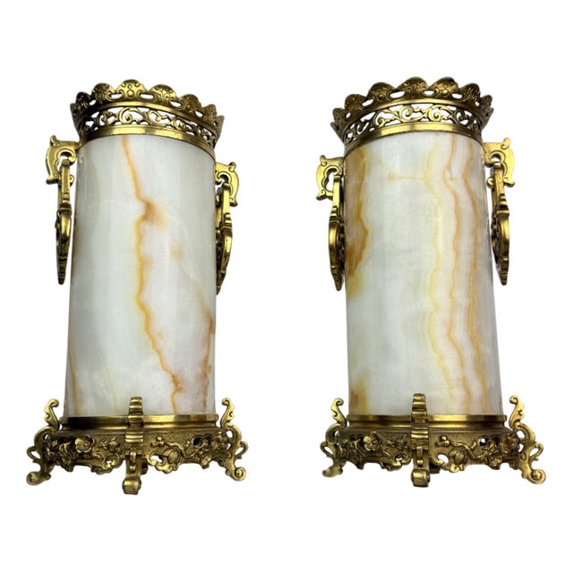 Antique French Onyx and Gilt Bronze Vases, 1800s, Set of 2 For Sale