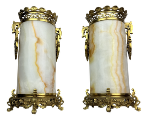 Antique French Onyx and Gilt Bronze Vases, 1800s, Set of 2