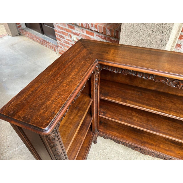 Antique French Corner Bookcase Carved Oak Louis XV Revival Open Shelves C1920 For Sale - Image 9 of 18