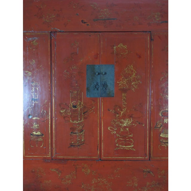Wood Red Antique Chinese Wedding Cabinet – 77 Inches Tall For Sale - Image 7 of 13