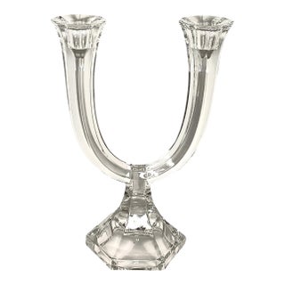 Vintage Nachtmann Crystal Double Arm Candlestick Holder Clear Glass Candleabra For Sale
