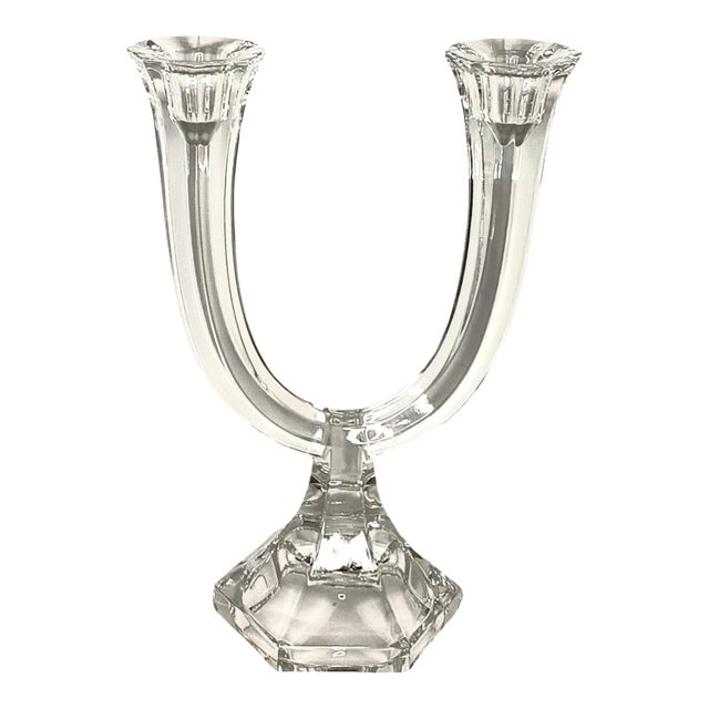 Vintage Nachtmann Crystal Double Arm Candlestick Holder Clear Glass Candleabra For Sale