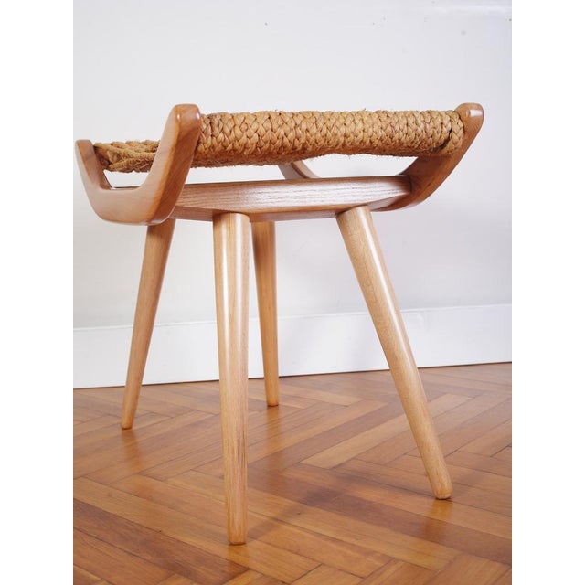 Wood Mid-Century Raffia Stool from Uluv, 1960s For Sale - Image 7 of 15