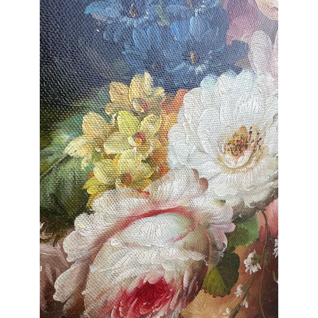 Late 20th Century Floral Still Life Painting in Gold Ornate Frame For Sale - Image 4 of 7