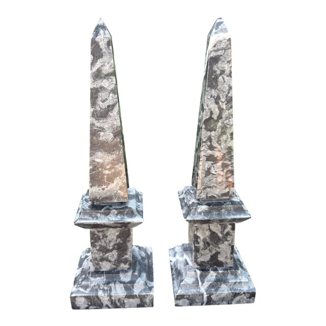 Pair of Vintage Italian Marble Obelisks For Sale
