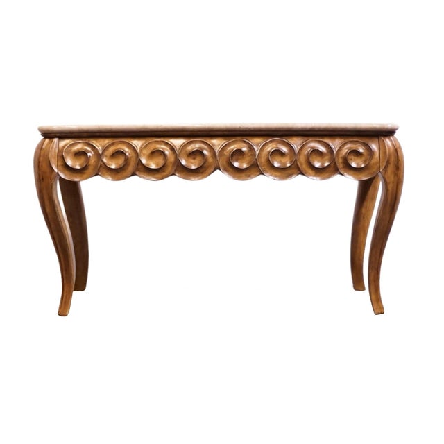 Wood Bernhardt Furniture Walnut Finished Italian Rococo Baroque Revival 60" Console Table W. Granite Top 423-911 For Sale - Image 7 of 9