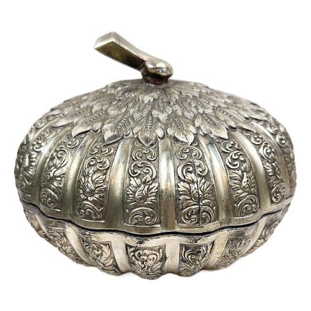 Vintage Highlands Silver-Plated Ornate Pumpkin Trinket Box & Candy Dish For Sale